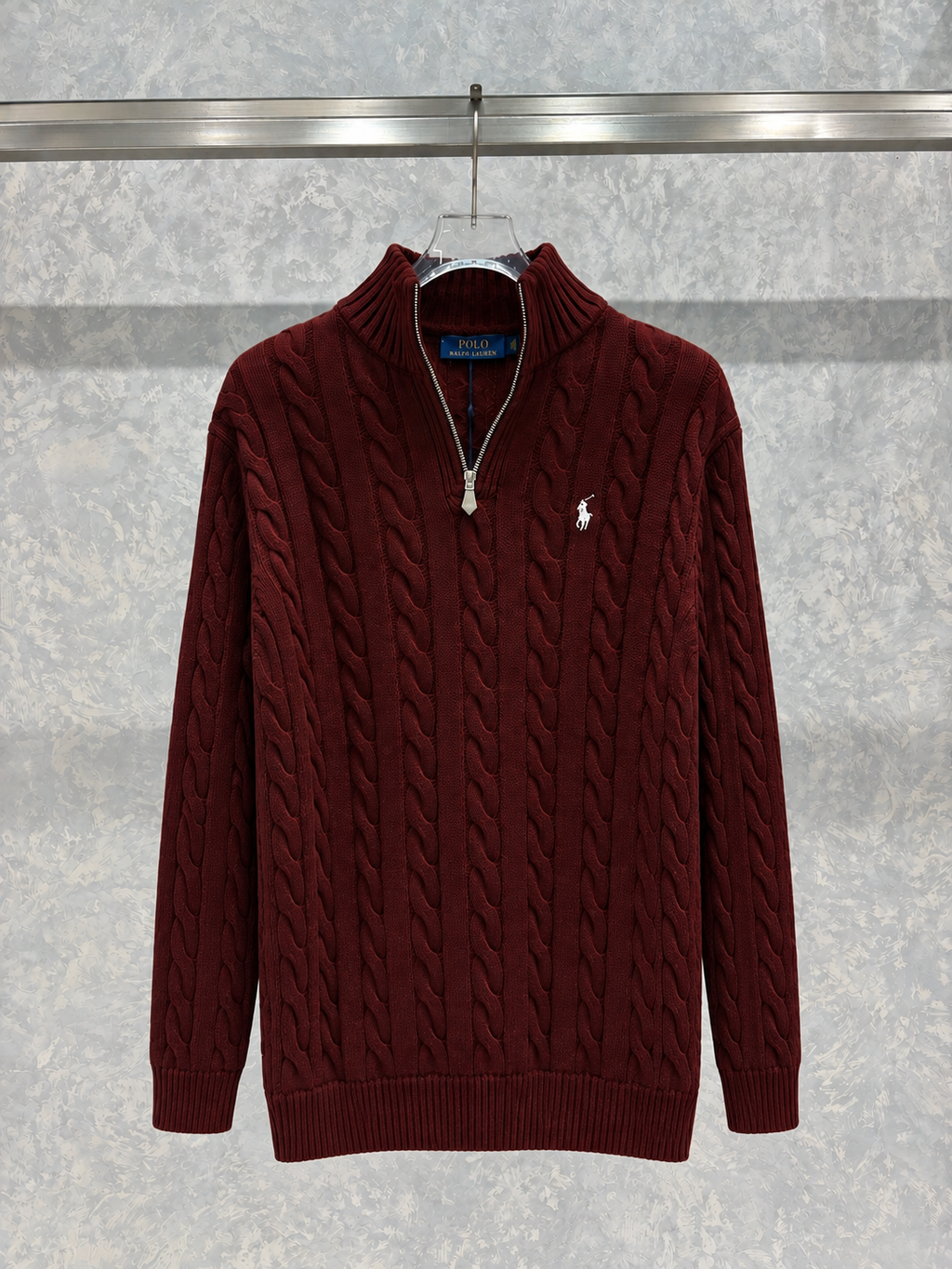 US02 Yarım Fermuarlı Bordo Kazak