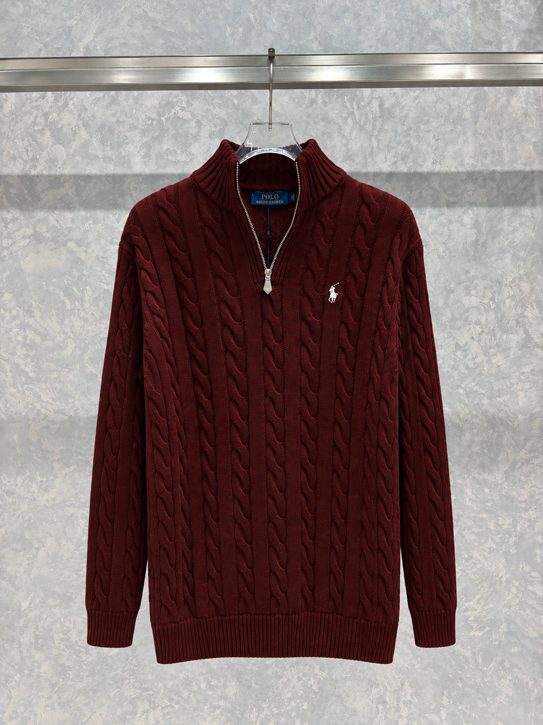 US02 Yarım Fermuarlı Bordo Kazak