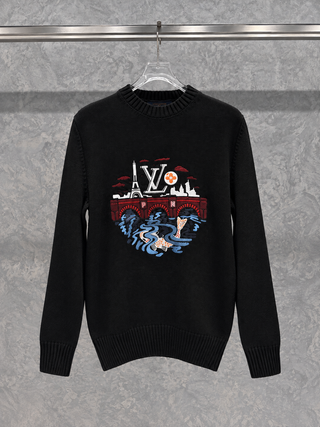 LV07 Nakış Logolu Siyah Kazak